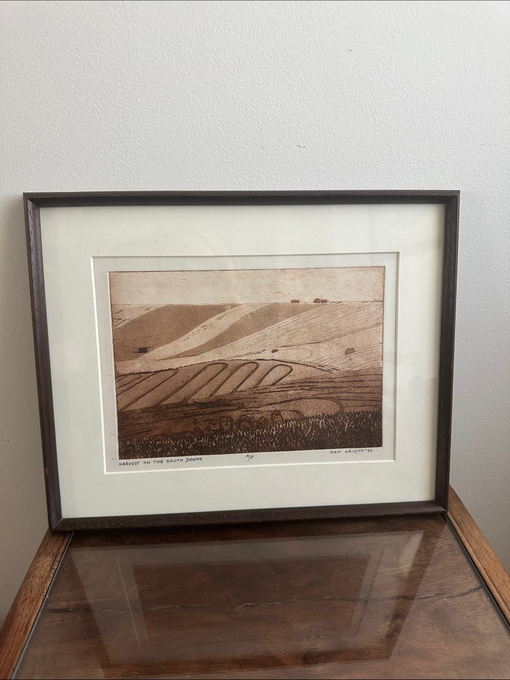 Vintage Pam Wright Signed Art Print “Harvest on the South Downs” A/P 1985